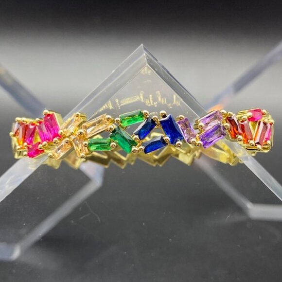 Rainbow Zircon Gemstone Bangle Bracelet - Picture 5 of 9
